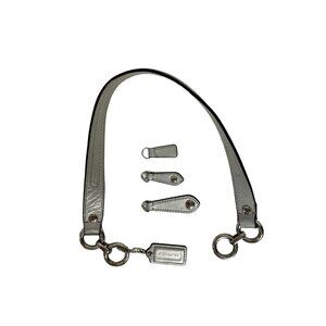 Coach Replacement Strap Silver Metallic Leather + Hangtag + 3 Zipper Pulls Vtg